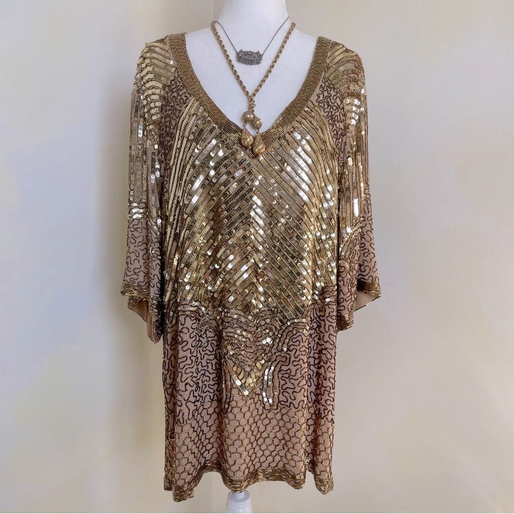 Spell & The Gypsy Collective Stardust Gold Sequin Dress Size L NWT